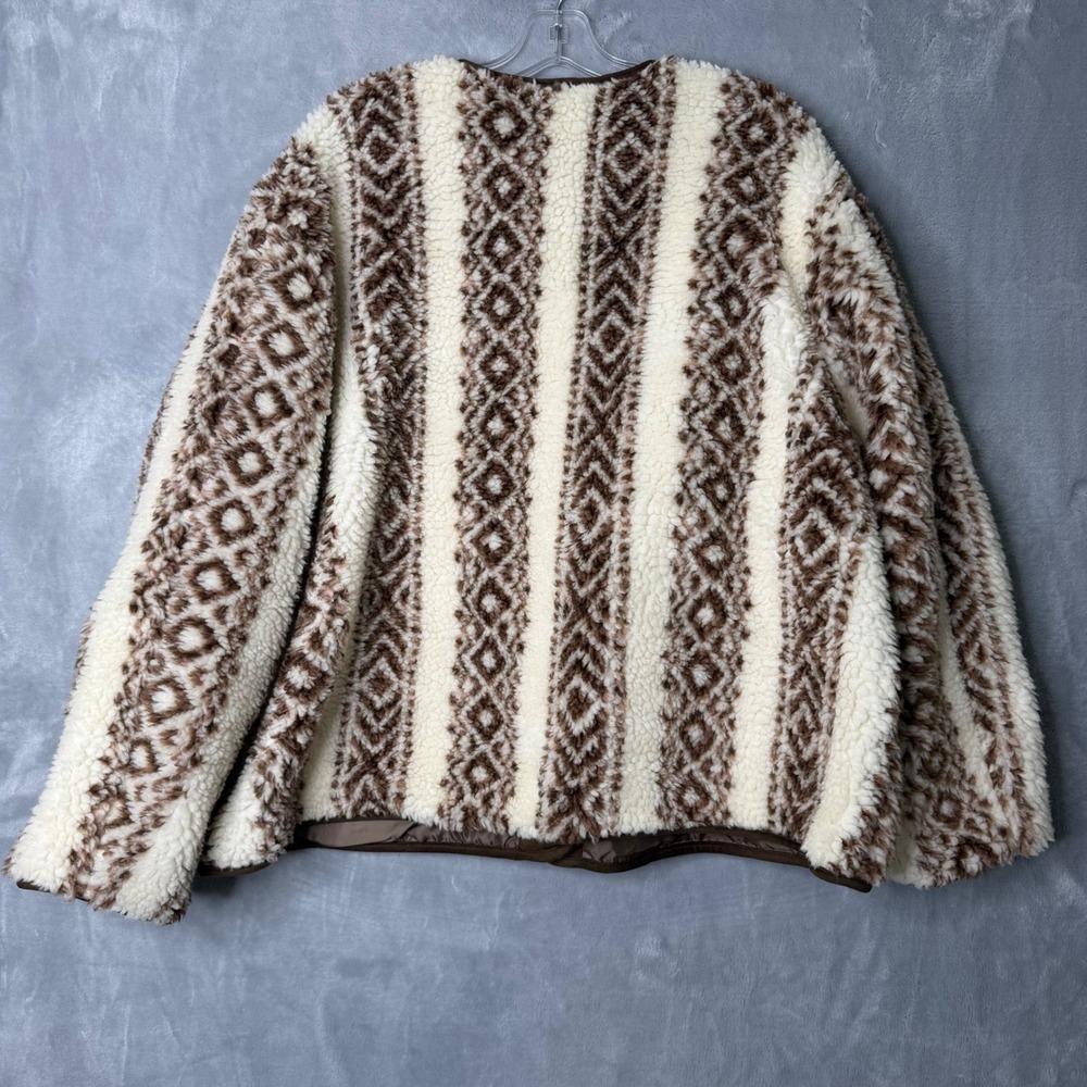 Old Navy Sherpa Jacket Womens XL Brown High Pile Fleece Coat Aztec Button Front - Picture 2 of 7